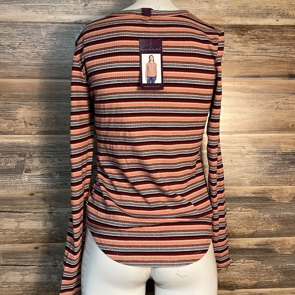 Gloria Vanderbilt Rust Striped Long Sleeve Ribbed Henley NWT - Picture 2 of 3